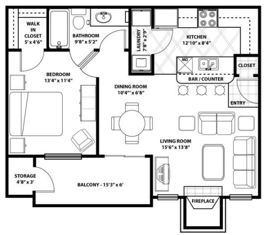 a floor plan for a two bedroom apartment at The Westmount at Three Fountains